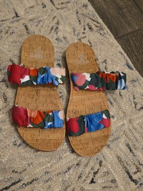 Corkys Womens Floral Multicolor Cork Slide Sandals